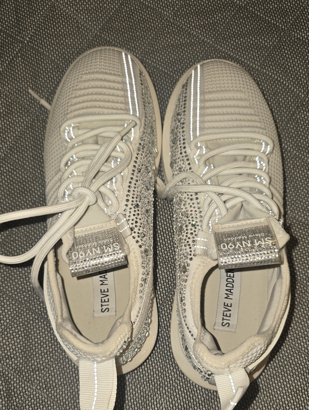 Steve Madden Cream Knit Sneakers with Crystal Accents